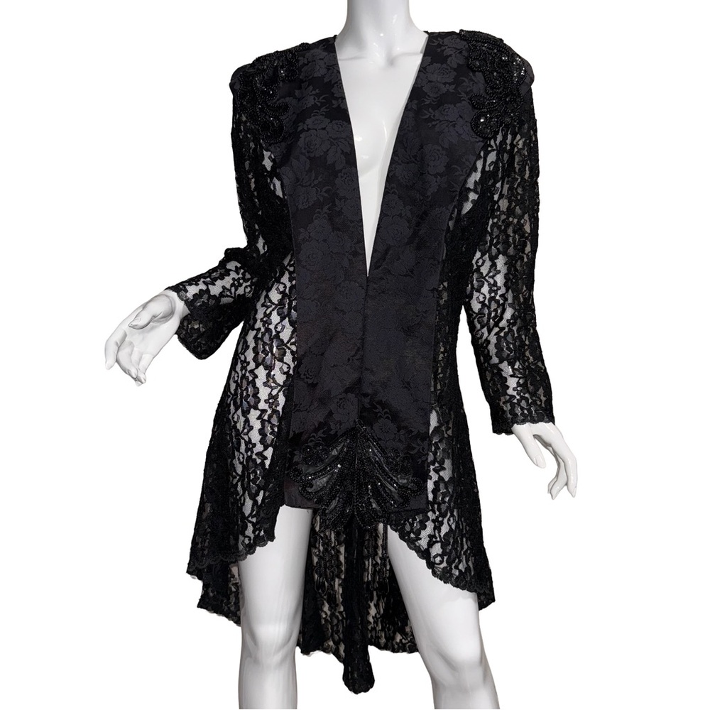 💙💖 Vintage 80s Speed Sheer Scalloped Lace Duster Jacket Whimsigoth